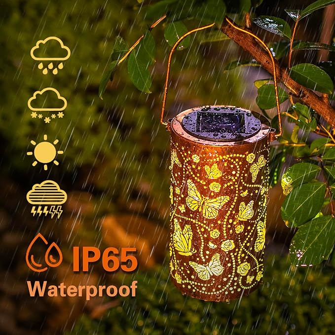 Butterfly Solar Lanterns Outdoor Waterproof Hanging Solar Lights Butterfly Gifts for Women Men Metal Decorative LED Lanterns for Garden Decor,Yard,Patio,Lawn,Tabletop,Pathway,Landscape - Bloomnest