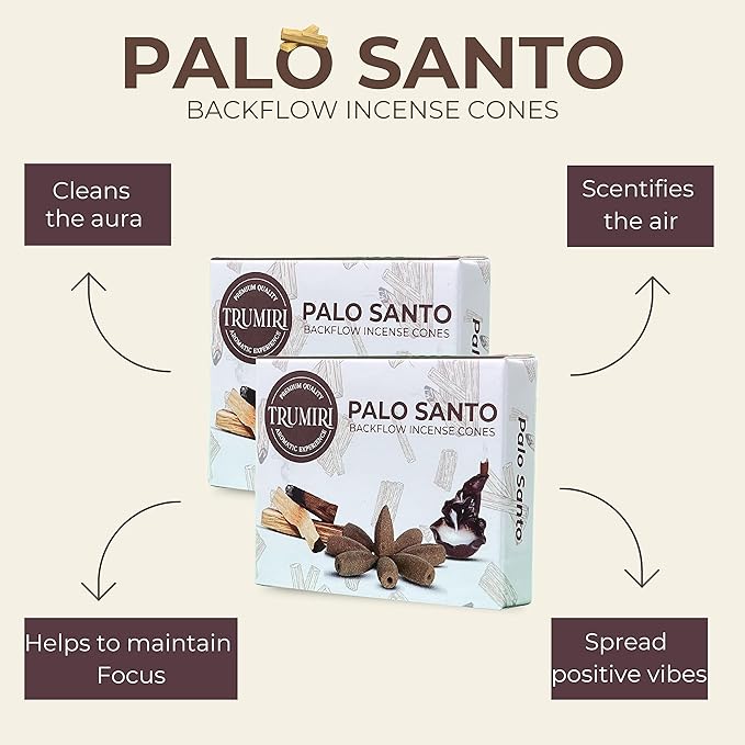 Palo Santo Backflow Incense Cones - 60 Cones, Six Packs of 10, Waterfall Effect TRUMIRI