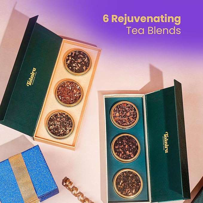Teaniru, Gourmet Tea Collection – 6 Flavored Loose Leaf Set | 100% Pure Leaf with Real Ingredients | Gluten Free Tea – Brew it Hot or Cold, Serves up to 200 Cups | Gourmet Gift Sets | Thanks Giving - Bloomnest