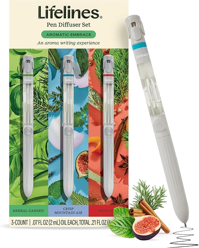 Lifelines Pen Diffuser Set, Aromatic Embrace 3-Pack – 1mm Black Ballpoint Pens with Scented Essential Oil Blends – Aromatherapy Diffuser & Sensory Immersion Diffuse Aroma As You Write - Bloomnest