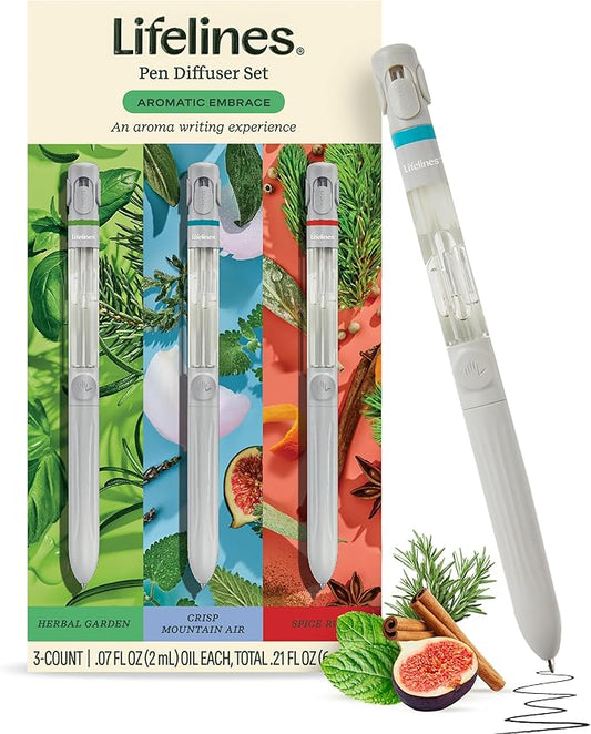 Lifelines Pen Diffuser Set, Aromatic Embrace 3-Pack – 1mm Black Ballpoint Pens with Scented Essential Oil Blends – Aromatherapy Diffuser & Sensory Immersion Diffuse Aroma As You Write - Bloomnest