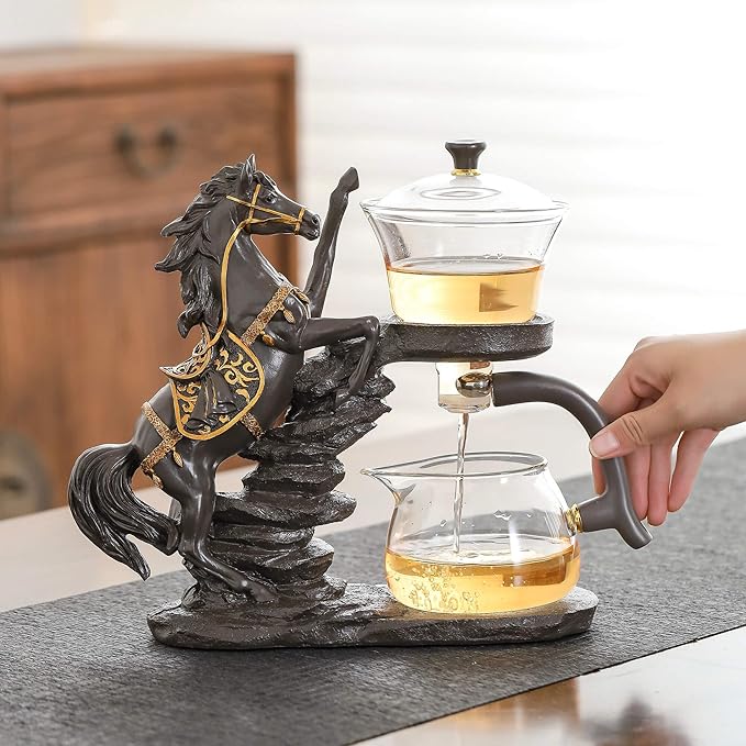 Glass Kungfu Teapot Set Tea maker with Infuser Semi Automatic Tea Set (Brown horse) - Bloomnest