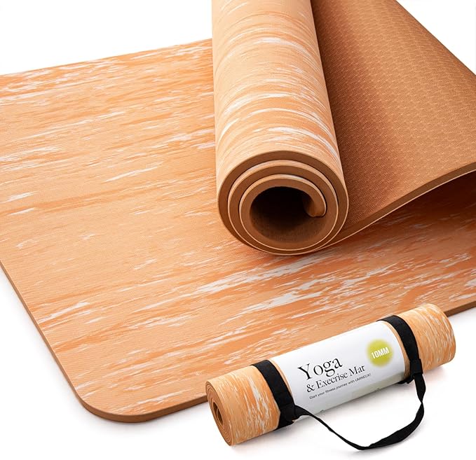 UMINEUX Extra Thick Yoga Mat, 2/5 Inch (10MM), Natural Rubber and TPE Non Slip Yoga Mats with Strap for Women Men, Eco Friendly Exercise Mat for Yoga, Pilates and Home Workout - Bloomnest