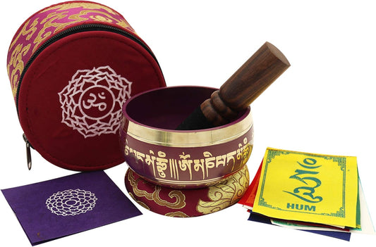 KHUSI Seven Chakra Tibetan Singing Bowls Set, Crown Chakra Bowl, Purple, Hand-painted, Meditation Practice