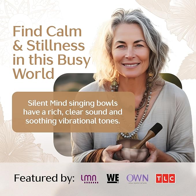 Tibetan Singing Bowl Set with Case – Authentic Plain Design – Meditation Bowl & Sound Bowl with Cushion, Mallet & Guide – Handmade Nepali Bowls – Chakra Balancing – Meditation Sound Bath Kit - Bloomnest