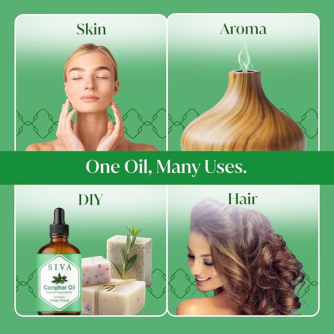 Siva Camphor Essential Oil - 4 Fl Oz – 100% Natural Camphor Oil - for Diffuser, Face, Skin Care, Aromatherapy, Hair Care, Scalp and Body Massage - with Dropper - Bloomnest