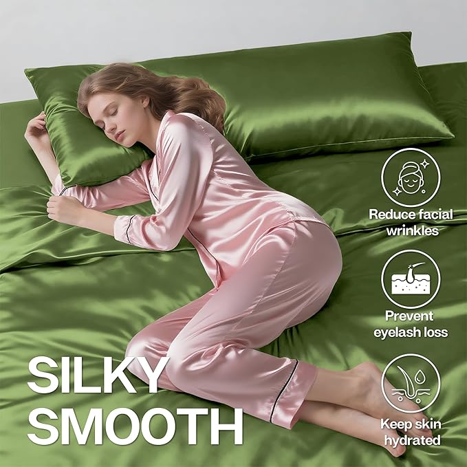 MR&HM Satin Body Pillow Cover, Soft and Breathable Body Pillow Case with Envelope Closure, Cooling and Silky Long Pillowcase for Hair and Skin,Grey (20x54, Sage) - Bloomnest
