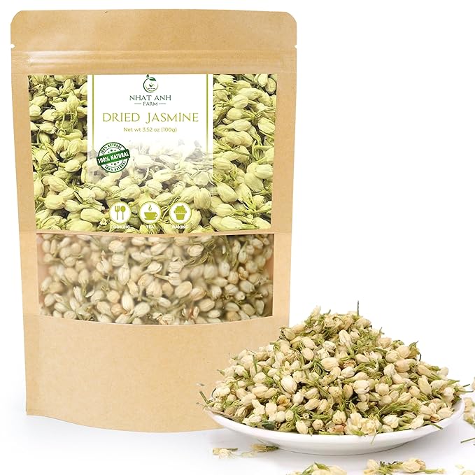 Nhat Anh Farm - Dried Jasmine Flowers - Pure Jasmine Buds 3.5oz(100g) Natural & Pure - Dried Jasmine Flowers Sugar/Caffeine/Gluten Free. Making Tea, Baking - Bloomnest