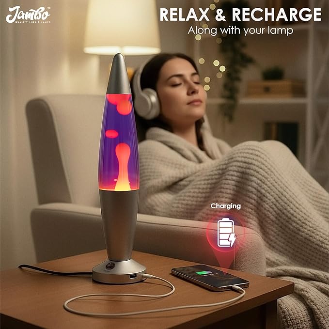 JAMBO 16" Beautiful Liquid Motion Lamp with USB -Purple with Yellow/Orange Wax for Adults, Teens and Kids, Magma Lamp, Home Decor Living Room Office Bedroom, Relaxing Night Light Nightlight - Bloomnest