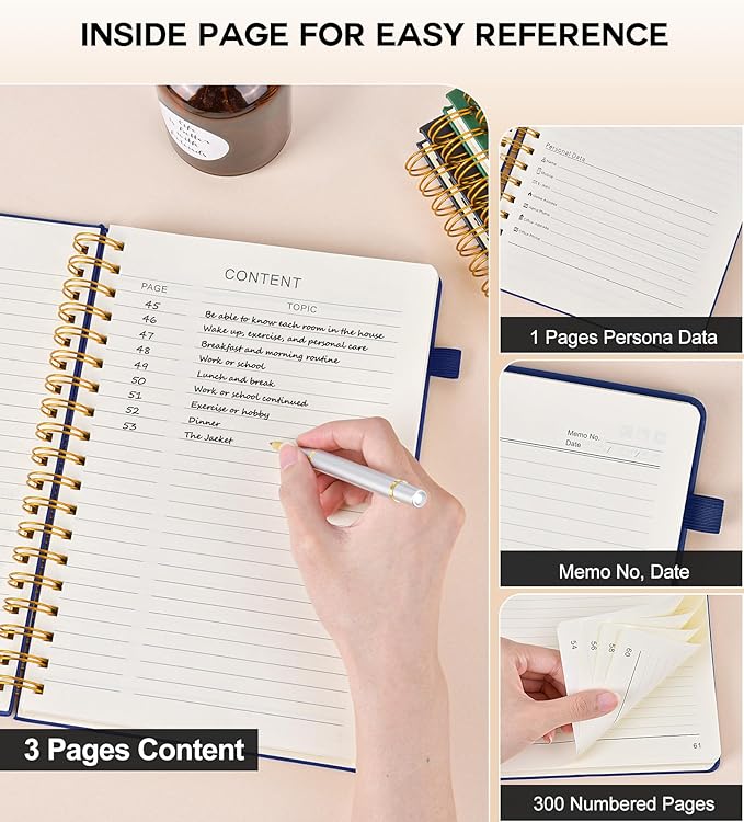 Large Spiral Notebook Journal for Women Men - 300 Numbered Lined Pages, College Ruled,B5 Hardcover Spiral Bound Notebook for School, Work, Note Taking, Writing, Leather Spiral Journal 7"x10" - Bloomnest