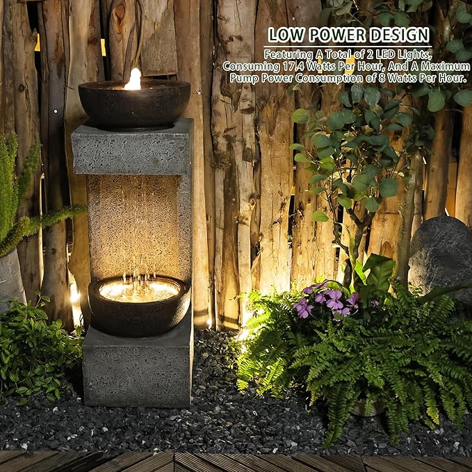 Waterfall Fountain Outdoor Garden Decor for Patio, Backyard, Deck, Porch and Home Art Decor, Outdoor Fountains and Waterfalls with Lights and Pebbles - Bloomnest