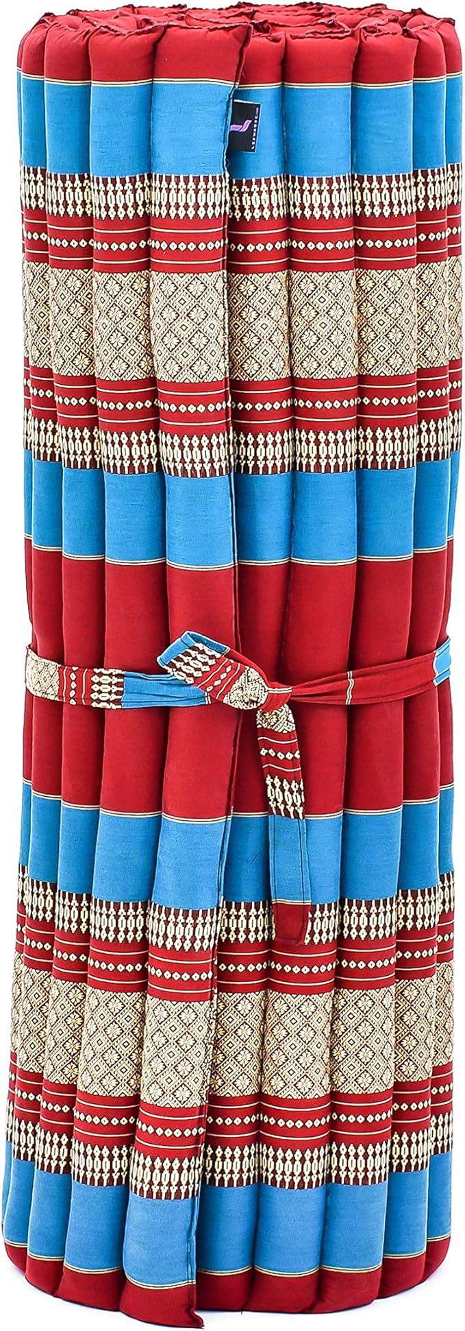Leewadee - Kapok Roll Mat – Handcrafted Folding Sleep & Relaxation Mattress from Thailand, Ideal as Guest Bed, Camping Mat, Yoga Mat or Traditional Futon, 75 x 39 inches, Blue Red - Bloomnest