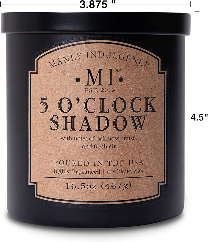 Manly Indulgence 5 O'Clock Shadow Scented Candle for Men 16.5 oz | 2 Wick & 2X Intense Fragrance | Oakmoss, Musk & Fresh Air | Up to 60 Hour Burn, Soy Blend Wax, USA Poured, Black - Bloomnest