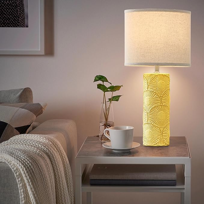 25.25" Ceramic Lamps Set of 2 for Living Room, Bedroom, Yellow Flower Table Lamps Set of 2 for Buffet, Ceramic Bedroom Lamp for Nightstand, Farmhouse Lamp for Console Table, Credenza - Bloomnest