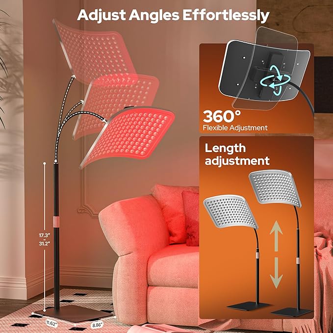 Red Light Therapy for Body and Face, Infrared Red Light Therapy Lamp with Stable Stand, 660nm and 850nm Infrared Pannel SUNKENET