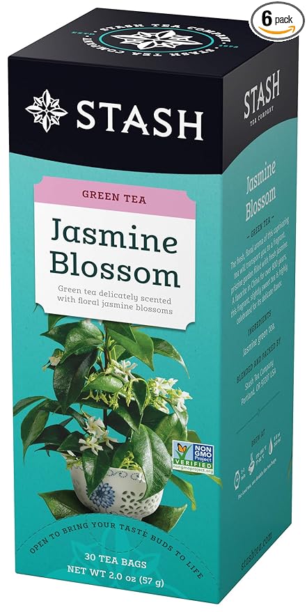 Stash Tea Jasmine Blossom Green Tea - Caffeinated, Non-GMO Project Verified Premium Tea with No Artificial Ingredients, 30 Count (Pack of 6) - 180 Bags Total - Bloomnest
