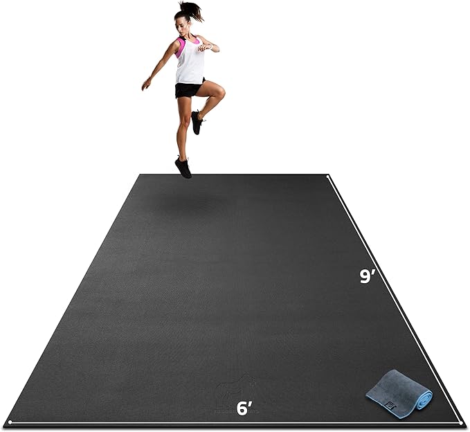 Gorilla Mats Premium Extra Large Exercise Mat – 9' x 6' x 1/4" Ultra Durable, Non-Slip, Workout Mat for Instant Home Gym Flooring – Works Great on Any Floor Type or Carpet – Use With or Without Shoes - Bloomnest