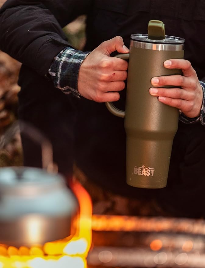 Beast 42 oz Tumbler Stainless Steel Vacuum Insulated Coffee Ice Cup Double Wall Travel Flask (Army Green) - Bloomnest