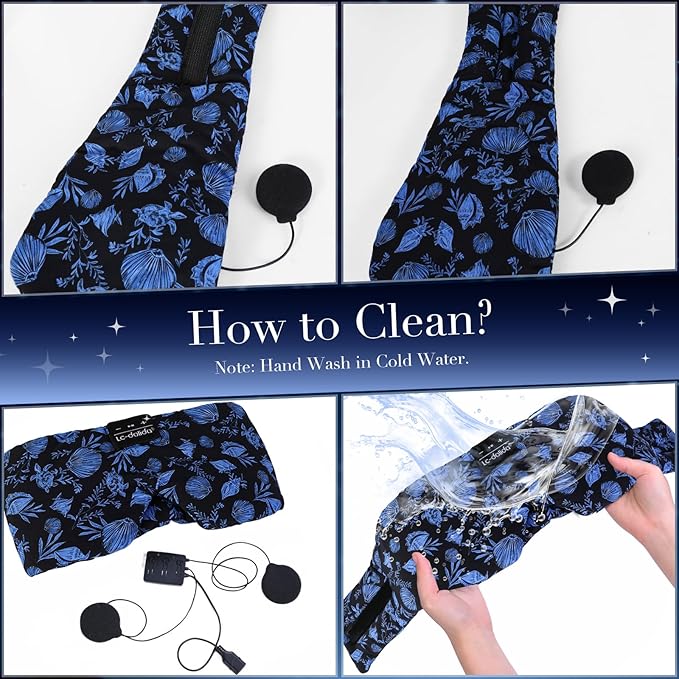 LC-dolida Sleep Mask with Bluetooth Headphones, Extra Large Silk Eye Mask for Sleeping Side Day Sleepers, Sleep Headphones Bluetooth 5.4 for Women Men with Thin Speaker, Blackout, Comfort, Microphone