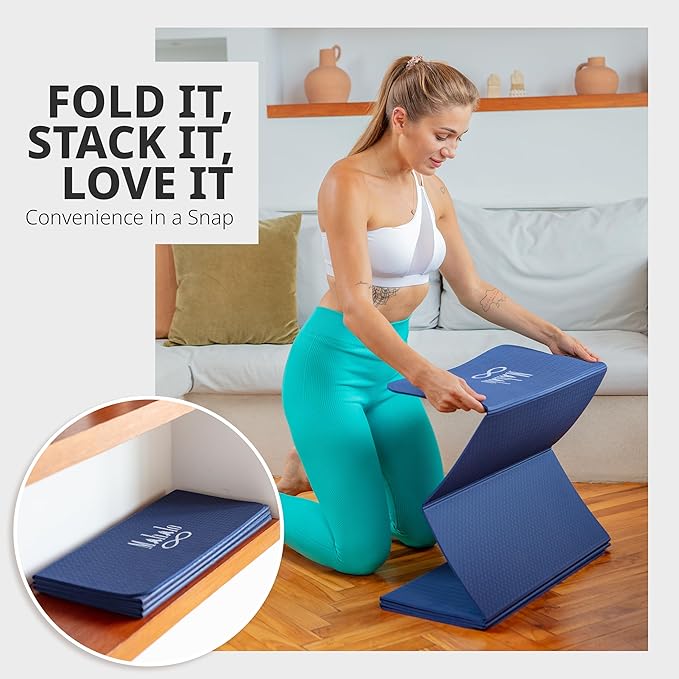 Foldable Yoga Mat + Carry Bag, 6mm 7-fold Workout Mat, Easy to Store, Anti-Slip Folding Exercise Mat for Yoga, Pilates, Home Workouts, and Floor Exercises - Bloomnest