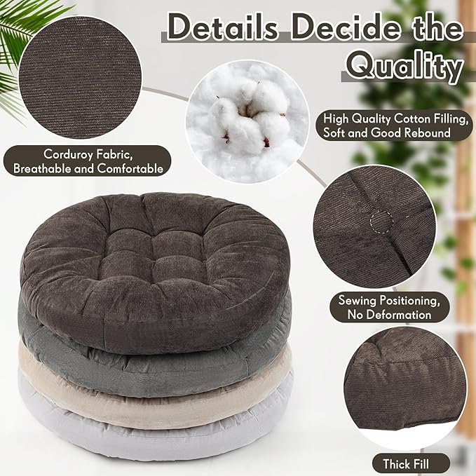 Jerify Floor Pillow Cushions 22 x 22 Inch Round Square Large Meditation Floor Pillow for Classroom Adult Meditation Picnic Party Cushion for Seating Gift Christmas(Round,Graded Grey,4 Pcs) - Bloomnest
