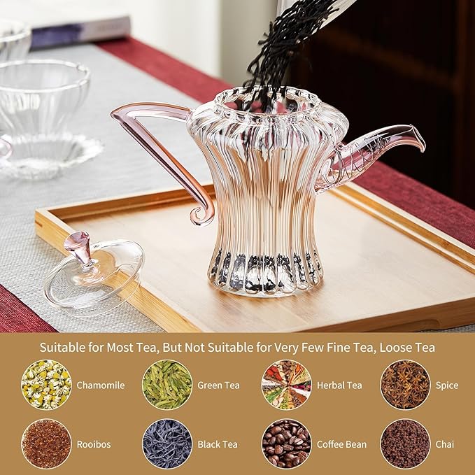 Glass Teapot Tea Pot With Infuser, Glass Kettle, Tea Glass Pot, Glass Tea Cup With Infuser And Lid For Loose Leaf Tea Steeper, Tea Pots For Tea Party, 2 Glass Cups With Saucers, 1 Male Cup Tea Gift - Bloomnest