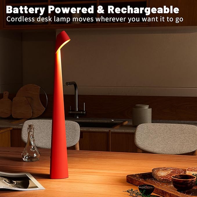 Table Lamps Cordless Rechargeable Battery Light, LED Desk Lamps Outdoor Portable Touch Lamps, Operated Wireless Portable Lamp. (Red) - Bloomnest