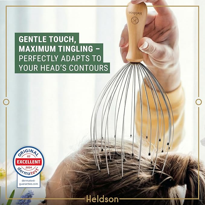 HELDSON® Premium Wire Head Massager Scalp Massage Tool - 32 Fingers Octopus Scratcher - Stress Relax Tickler - Hair Massagers Whisk - Headspa Equipment - Headscratcher Tickle Tools - Gift Men, Women Bloomnest
