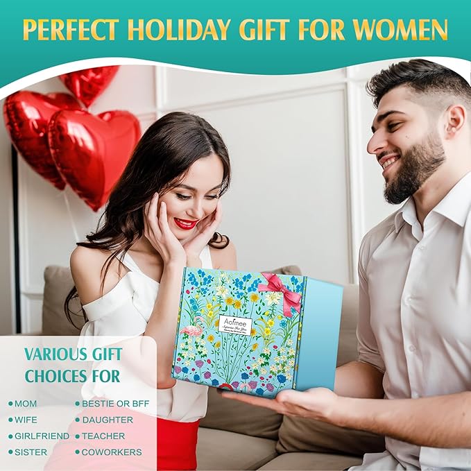 Birthday Gifts for Women, Thinking of You Gift Care Package with Luxury Flannel Blanket for Women Mom Her Wife Friends Sister, Blue Self Care Spa Relaxing Baskets for Christmas Valentines Mothers Day - Bloomnest