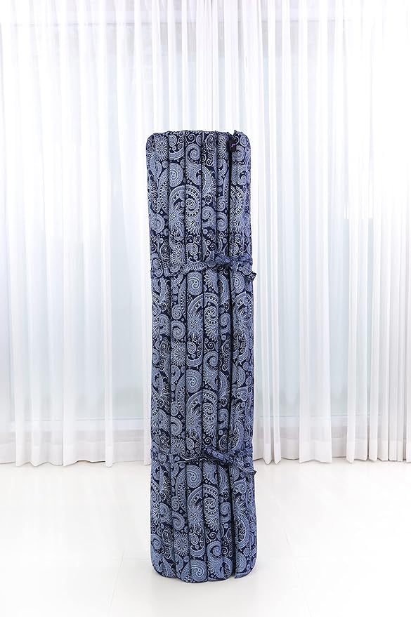 Leewadee - Foldable Floor Mattress - Japanese Roll Up Futon -Trifold Tatami Mat- Guest Floor Bed - Camping Mattress - Thai Massage Mat, Kapok Filled, 75 x 57 inches, Blue White - Bloomnest