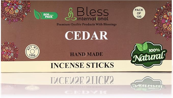 Bless-Cedar 100%-Natural-Handmade-Hand-Dipped-Incense-Sticks Organic-Chemicals-Charcoal-Free Purification-Relaxation-Positivity-Yoga-Meditation Best-Woods-Scent (100 Sticks(5.25 OZ)) BlessInternational