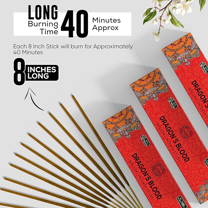 Raajsee Dragons Blood Incense Sticks (180 gm), 100% Pure Organic Natural Hand Rolled Free from Chemicals, (Pack of 12) - Bloomnest