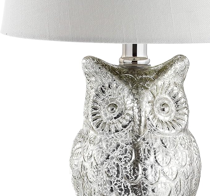JONATHAN Y JYL4010A Night Owl 19" Glass/Crystal LED Table Lamp Contemporary Transitional Bedside Desk Nightstand Lamp for Bedroom Living Room Office College Bookcase LED Bulb Included, Silver/Ivory - Bloomnest