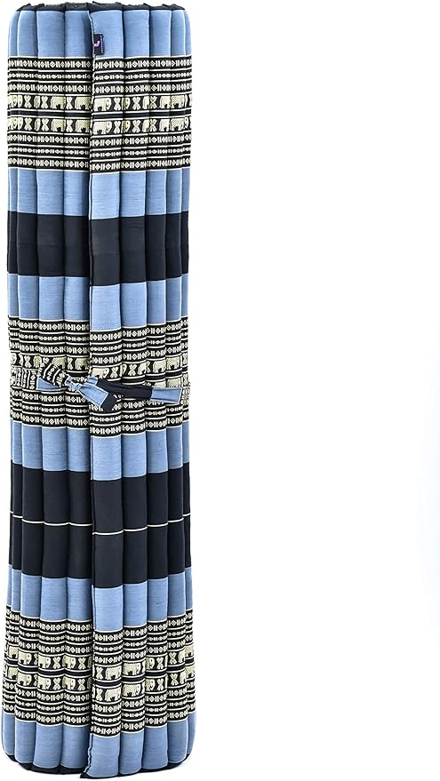 Leewadee - Foldable Floor Mattress - Japanese Roll Up Futon -Trifold Tatami Mat- Guest Floor Bed - Camping Mattress - Thai Massage Mat, Kapok Filled, 75 x 57 inches, Blue - Bloomnest