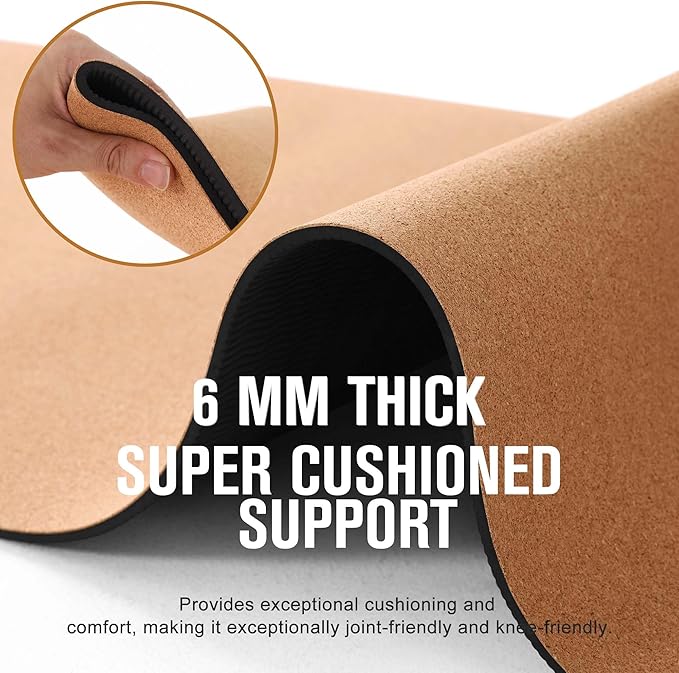 Premium Cork Yoga Mat 1/4 & 2/5 Inch Thick 72 x 26 in, Thick Cork and TPE Non Slip Yoga Mats for Women Men, Sweat Proof Eco-friendly, Great for Hot Yoga & Workouts - Bloomnest
