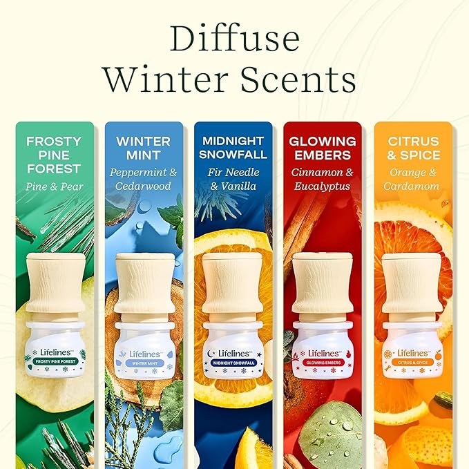 Lifelines Essential Oil Blend Discovery Set, 5 Pack Winter - Aromatherapy Scented Oils with Mess-Free Precision Pump for Diffusers & Humidifiers - Aroma Experience with 5 Unique Blends - Bloomnest