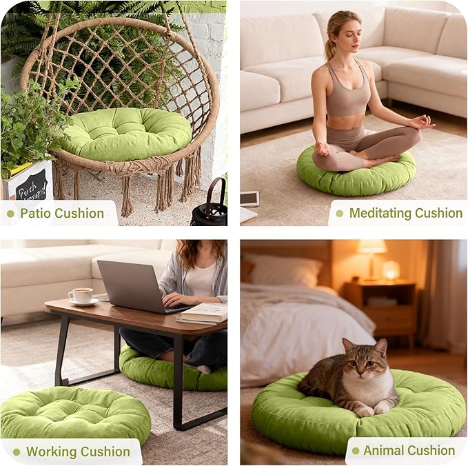 Tiita Round Cushion 22"x22" Floor Seat Pillows Meditation Pillow for Seating on Floor Windows Pad for Yoga Living Room Sofa Balcony Indoor Outdoor, Green
