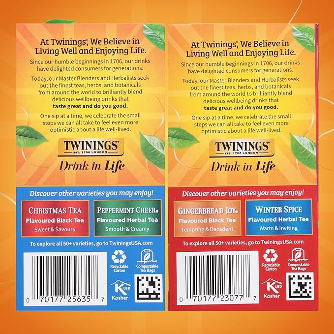 Twinings Holiday Sweet & Spicy Tea Variety 2-Pack – Caffeinated Tea and Caffeine-Free Winter Spice Herbal, Christmas Gift, 20 Tea Bags Ea - Bloomnest