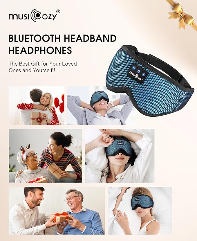 MUSICOZY Sleep Headphones Breathable Sleep Mask Bluetooth 5.4 Wireless Earphones Mask Sleeping Eyemask for Side Sleepers for Women Men Travel Meditation Gift (Mesh Blue) - Bloomnest