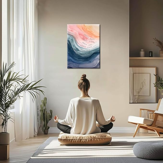Mental Health Wall Art, Therapy Office Pictures Wall Decor, Inhale Exhale Meditation Art Paintings, Inspirational Canvas Prints, Therapist Artwork for Meditation Room Calming Corner, Framed 16x24 Inch - Bloomnest