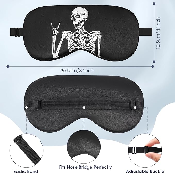 2 Pcs Human Skulls Sleep Halloween Mask for Women Men, Silk Eye Covers for Sleeping, Adjustable Strap & Light Blocking Design, Adult Children's Bedtime Blindfold for Travel and Home Use (Human Skulls) - Bloomnest