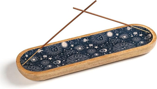 Folkulture Incense Holder for Sticks or Incense Burner Holder, Modern Insence-Stick Holder or Ash Catcher for Home Décor, Wooden Inscents-Holders, Mango Wood Trough, Cosmic