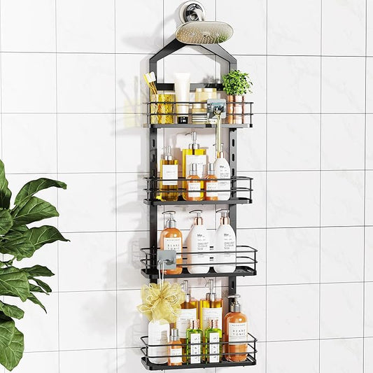 ODesign 4 Tier Height-Adjustable Shower Caddy Hanging Anti-Swing-Over The Shower Head Caddy-Sho wer Storage Organizer Bathroom Shelves Basket Caddies-Black - Bloomnest