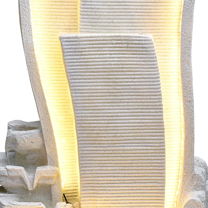 50.39 Inches Outdoor Water Fountain Garden Waterfall Indoor Modern Water Feature Freestanding Fountains with LED Lights and Pump for Patio Yard Pool Home Decor
