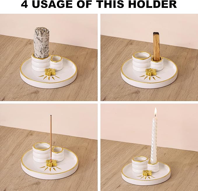 Ceramic Incense Holder Burner, Sage Holder for Burning, Palo Santo Sticks Holder, 5.51" Ash Catch Tray, Smudge Dish for Meditation Yoga, Modern Home Decor Gift - Bloomnest