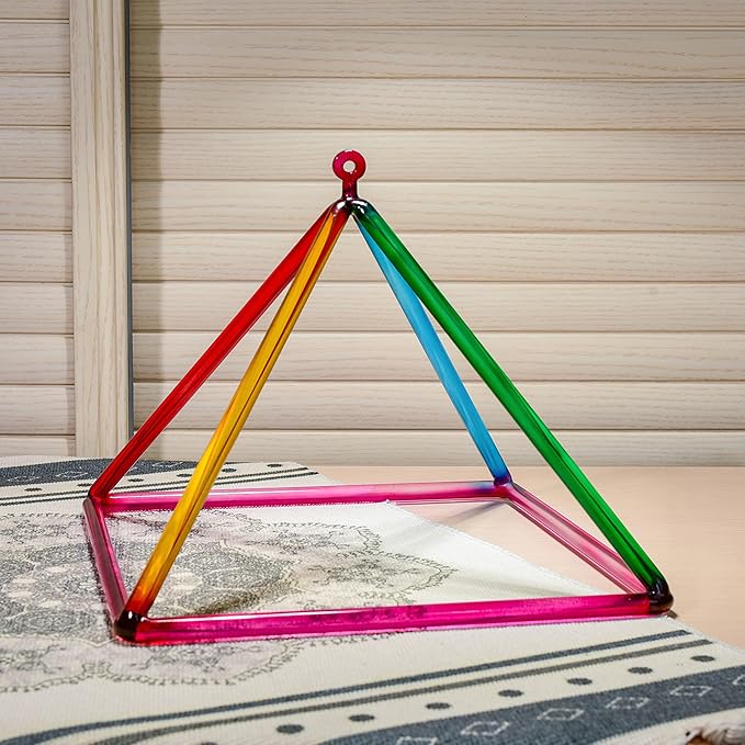 TOPFUND Rainbow Crystal Singing Pyramid 10 inch with Carrying Case and Quartz Suede Mallet