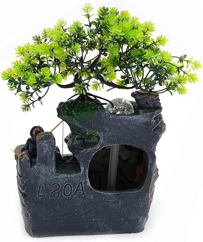 Rockery Tabletop Fountain Water Fountain Rockery Crafts Desktop Simulation Resin Rockery Bonsai with LED Automatic Pump for Office, Home, Bedroom Desk Decoration Gifts (A 7.9x5.9x11.8in) - Bloomnest