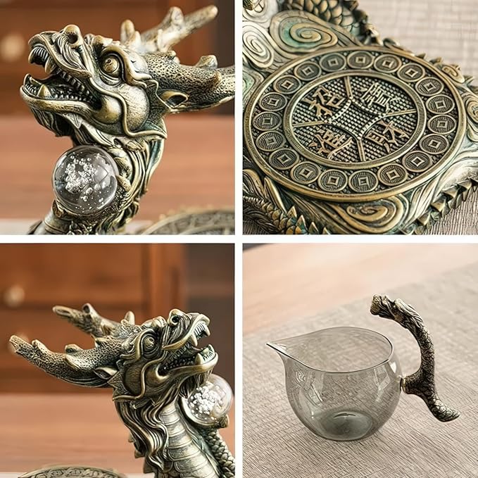 Dragon Lazy Tea Set, Semi Automatic Dragon Tea Set, Glass Magnetic Teapot Set with Infuser, Semi Automatic Tea Drip Pot Set for father's birthday, Christmas gift