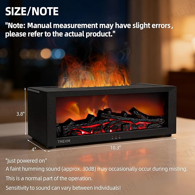 Fireplace Flame Air Diffuser Humidifier,7 Colors Aromatherapy Essential Oil Diffuser,Ultrasonic Aroma Humidifier with Timer for Home,Bedroom,Office,Yoga (Black, L) - Bloomnest