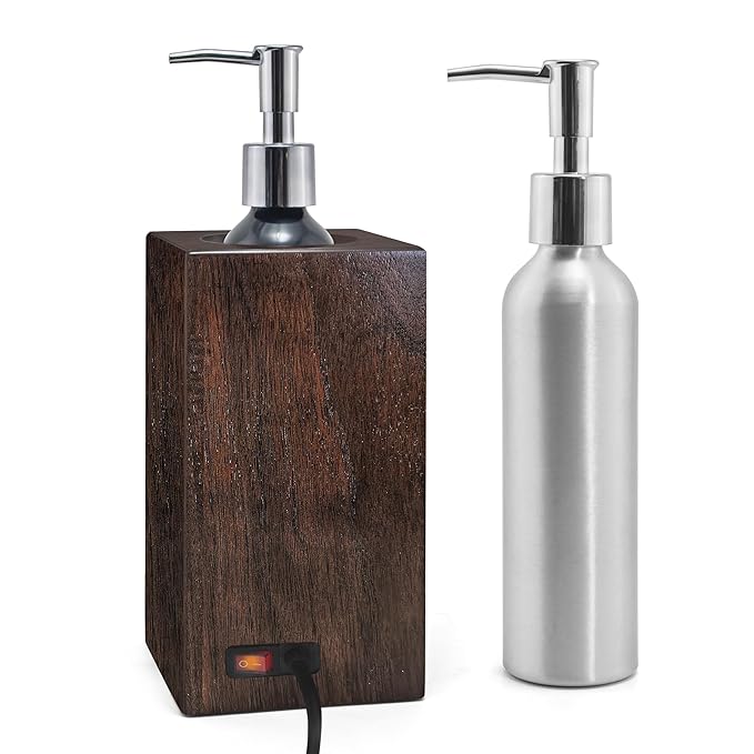 Walnut Wood Massage Oil Warmer Automatic Heating Faster with 2 Massage Oil Pump Bottles Lotion Warmer Dispenser Heated 122-140°F Suitable for Salon Spa Electric Oil Warmer Massage Elitzia ETOH01 - Bloomnest